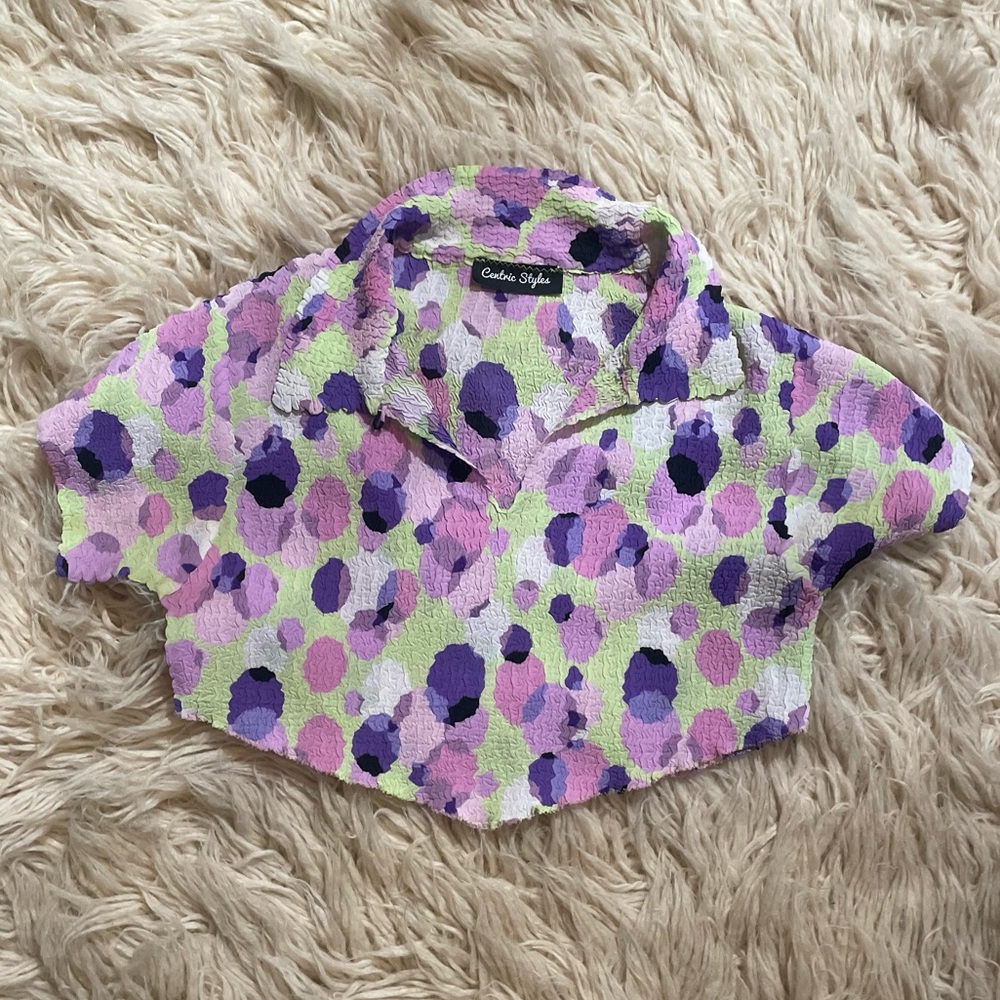 Early 00s textured shirt cut into a cropped v shape
